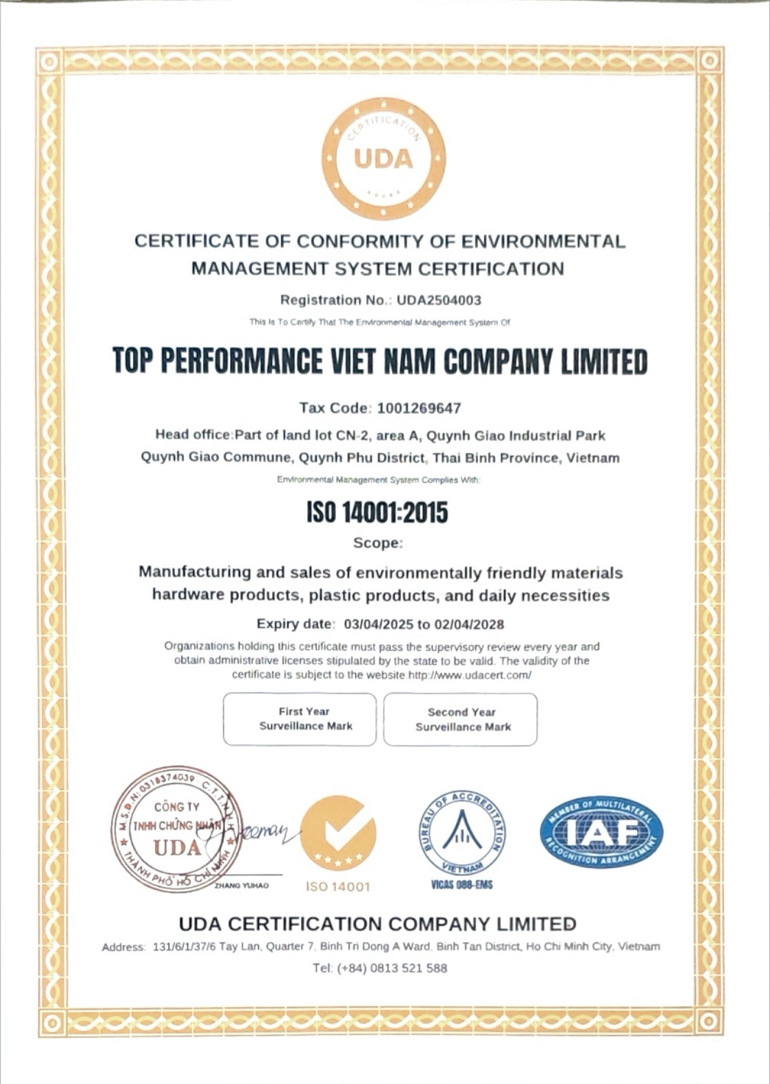 ISO 14001 Certificate