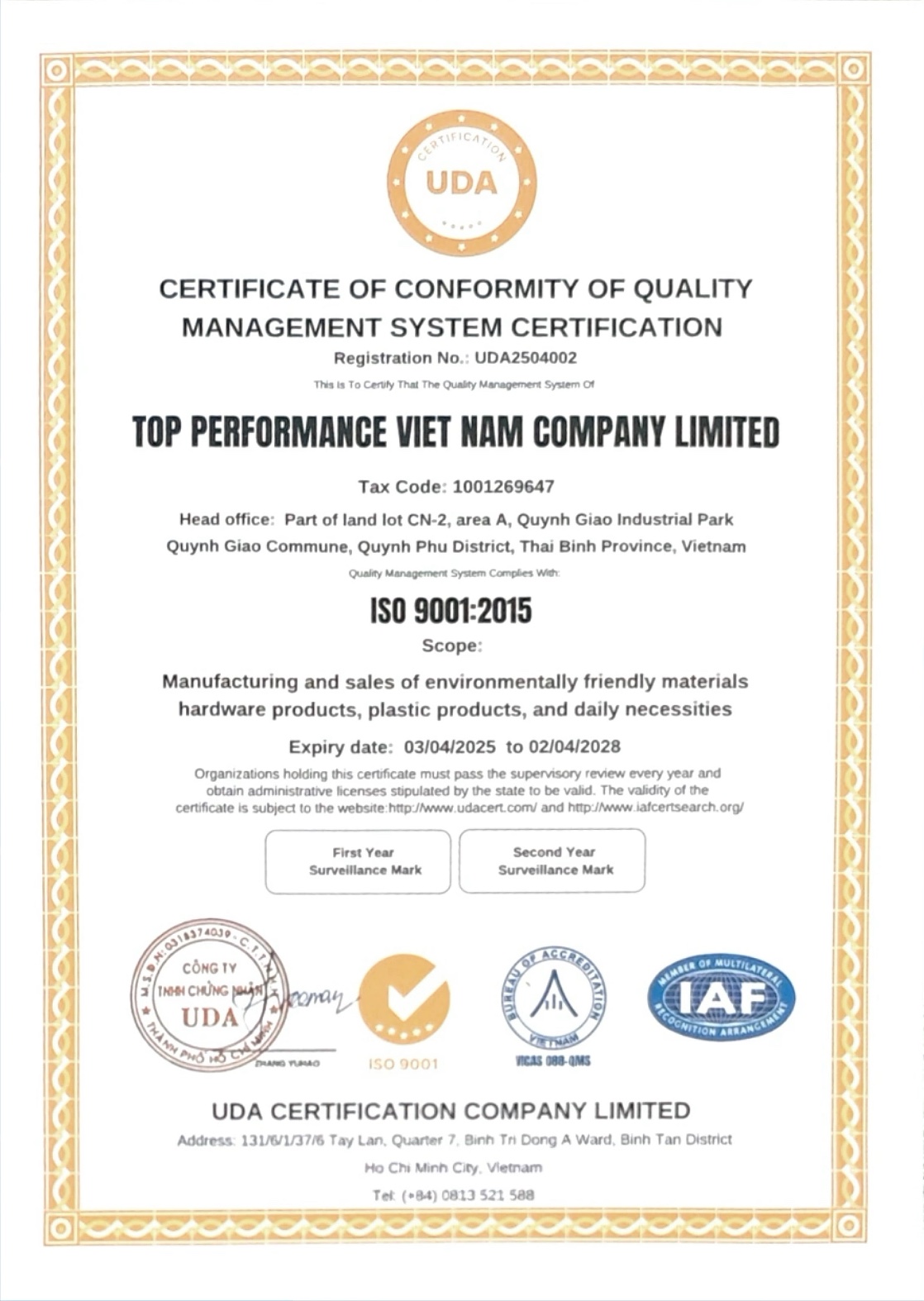 ISO 9001 Certificate